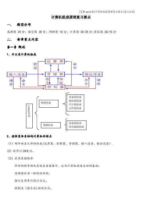 (完整word版)计算机组成原理复习要点(复习必过)