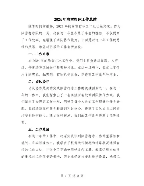 2024年除雪打冰工作总结