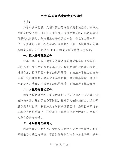 2023年安全感满意度工作总结