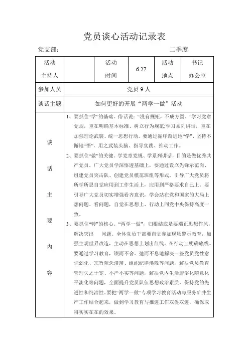 党员谈心记录表2