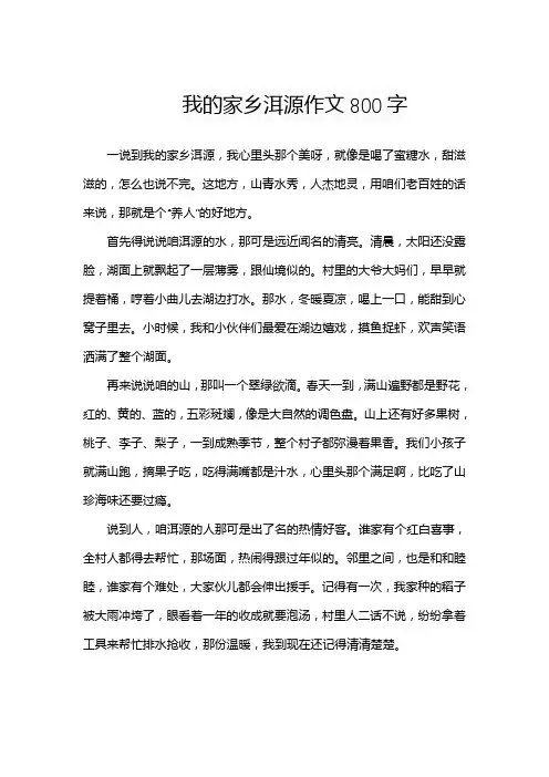 我的家乡洱源作文800字
