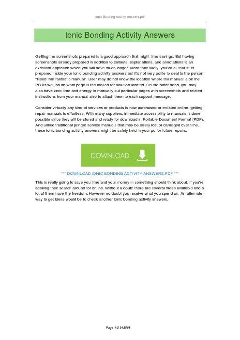 IonicBondingActivityAnswers