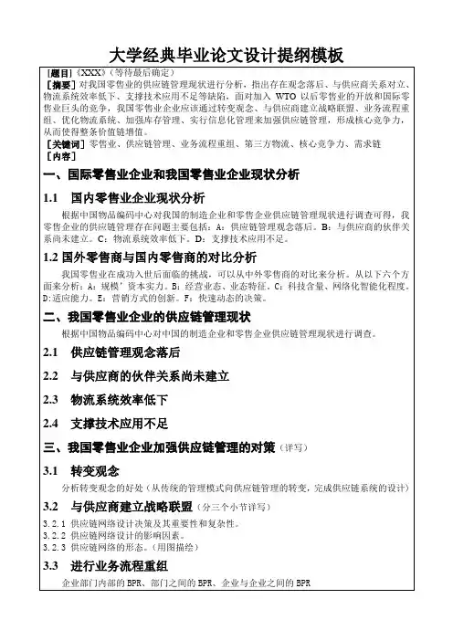大学经典毕业论文设计提纲模板