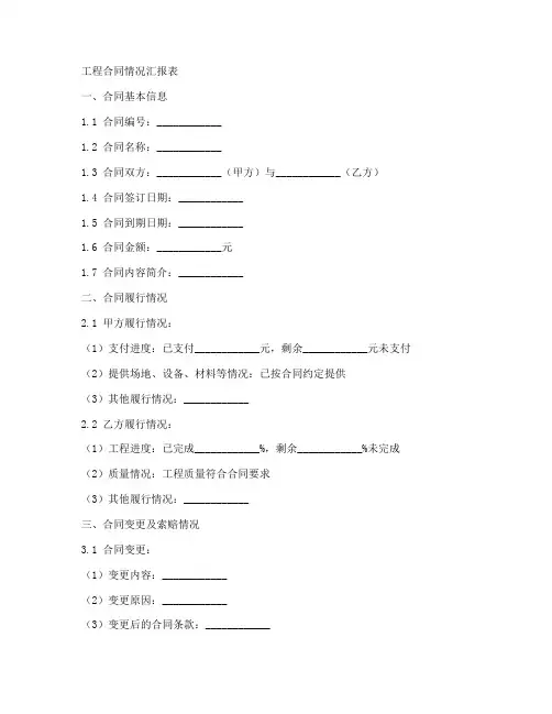 工程合同情况汇报表模板