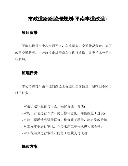 市政道路路监理规划(平南车道改造)