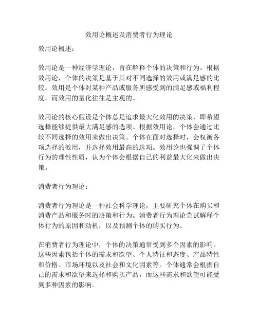 效用论概述及消费者行为理论