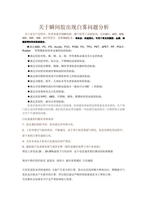 关于瞬间胶白雾问题分析