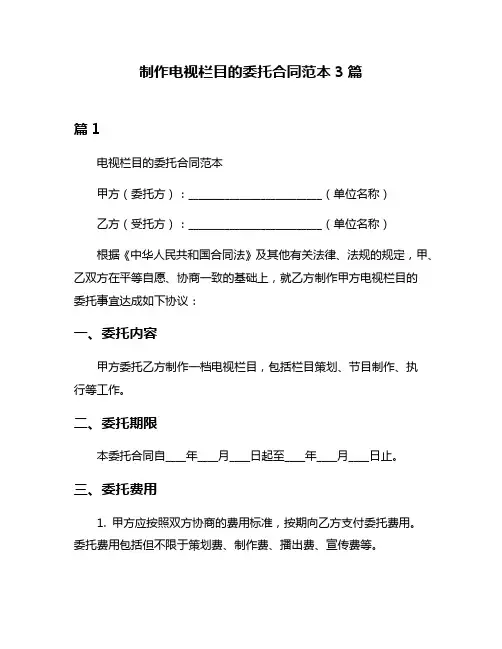 制作电视栏目的委托合同范本3篇