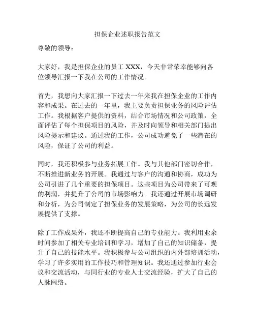 担保企业述职报告范文