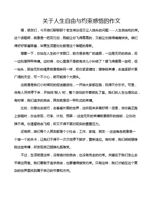 关于人生自由与约束感悟的作文