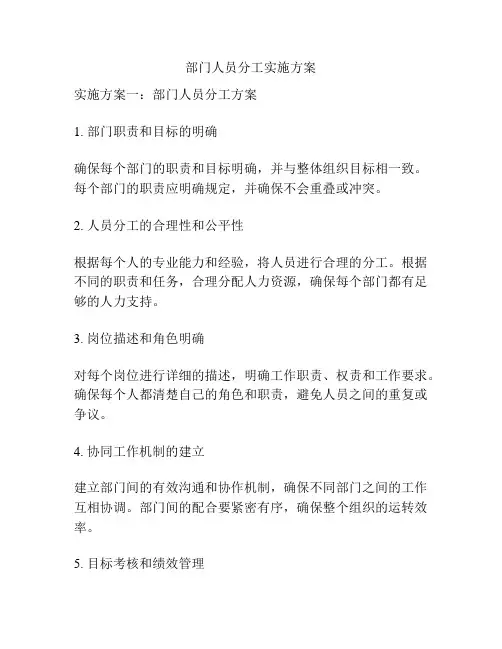 部门人员分工实施方案