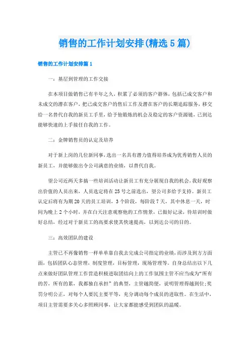 销售的工作计划安排(精选5篇)