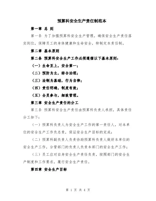 预算科安全生产责任制范本