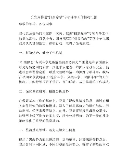 公安局推进“扫黑除恶”专项斗争工作情况汇报