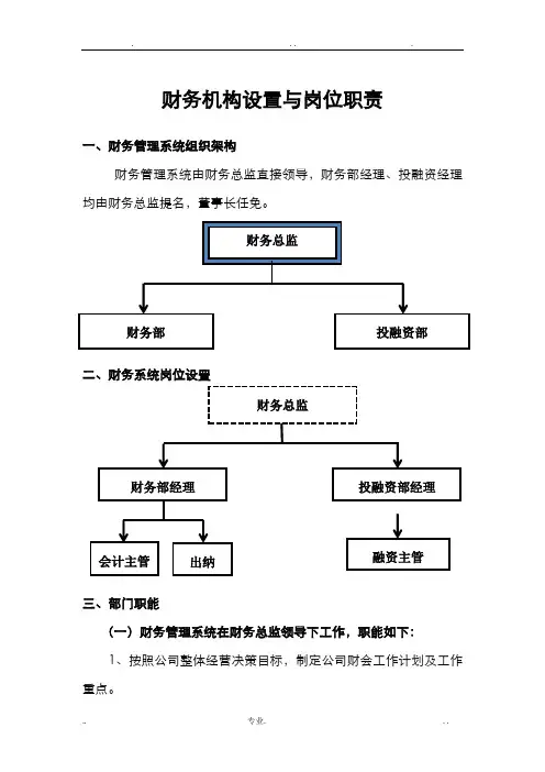财务机构设置与岗位职责