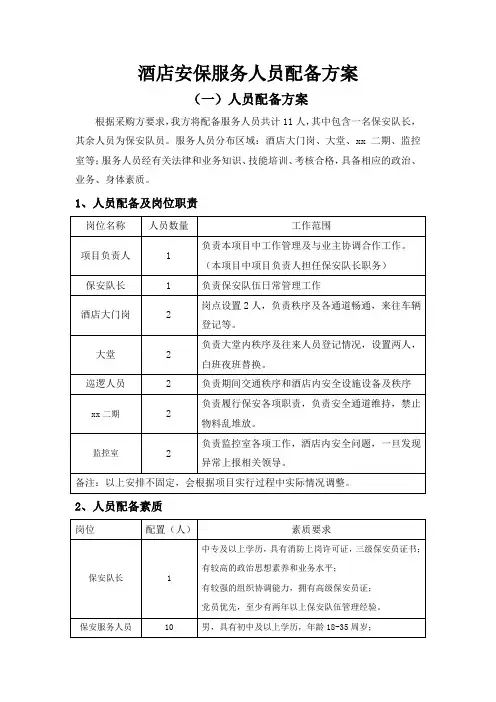 酒店安保服务人员配备方案