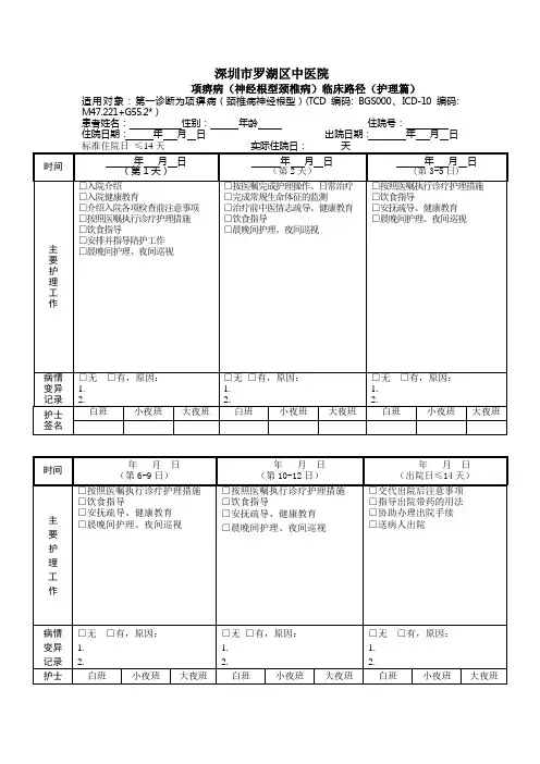 项痹病(神经根型)临床路径(护理篇)