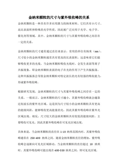 金纳米颗粒的尺寸与紫外吸收峰的关系