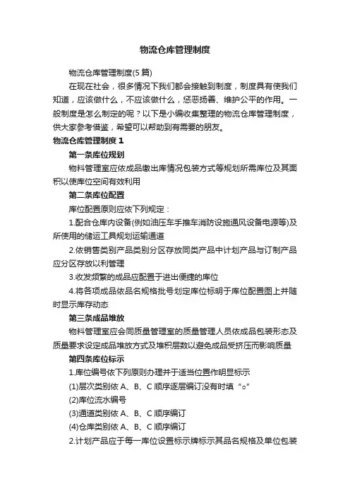 物流仓库管理制度