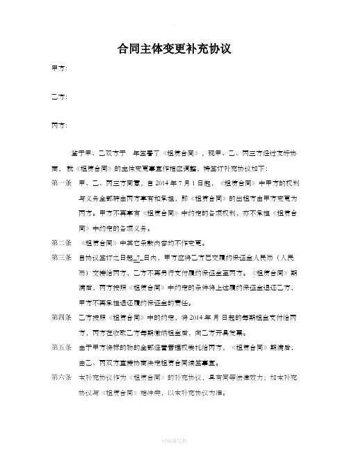 合同主体变更补充协议--空白