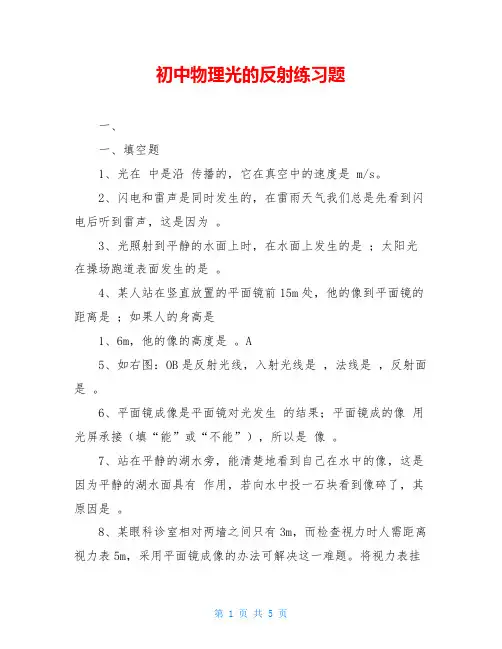 初中物理光的反射练习题