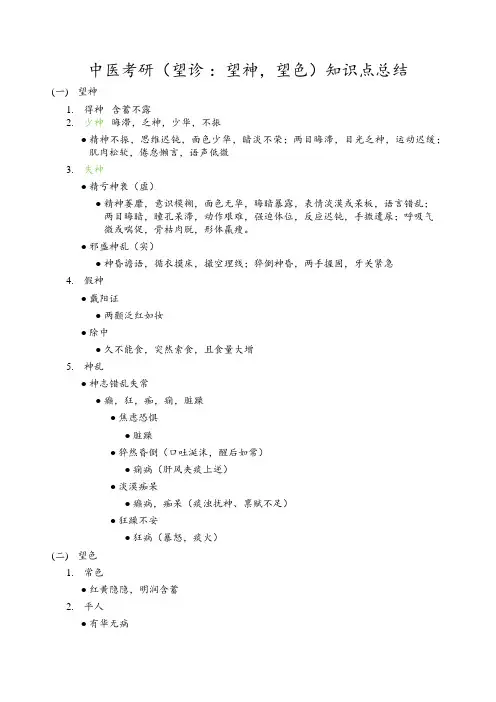 中医考研(望诊 ：望神,望色)知识点总结