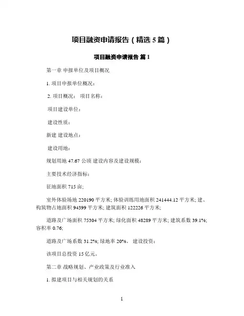项目融资申请报告(精选5篇)