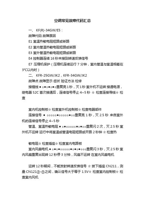 空调常见故障代码汇总