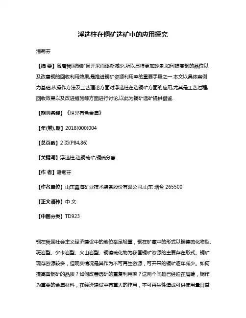 浮选柱在铜矿选矿中的应用探究
