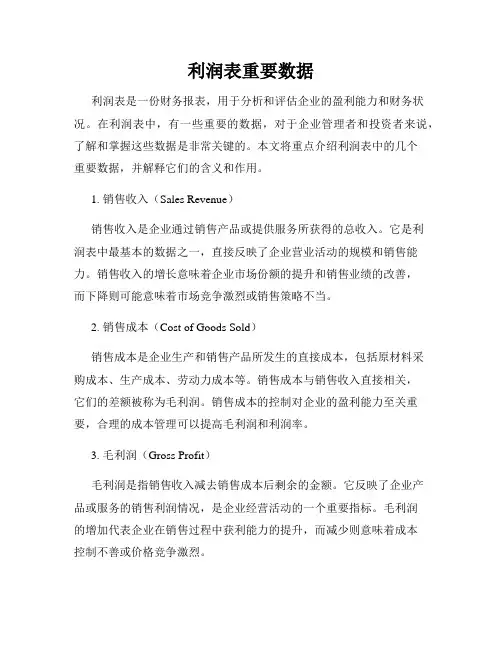 利润表重要数据