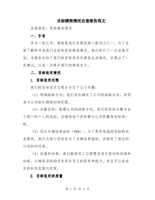 目标绩效情况自查报告范文