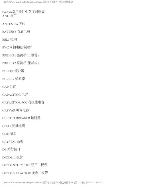电子元器件中英文对照表