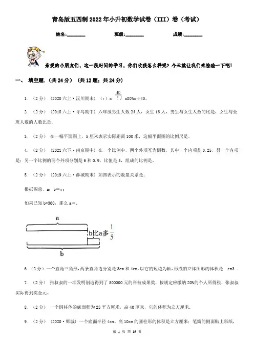 青岛版五四制2022年小升初数学试卷（III）卷（考试）