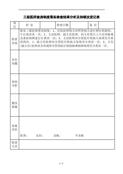三级医师查房制度落实检查结果分析及持续改进记录