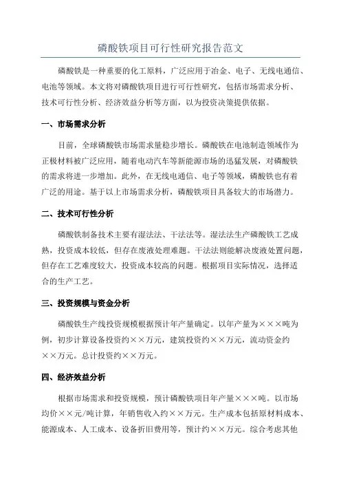 磷酸铁项目可行性研究报告范文