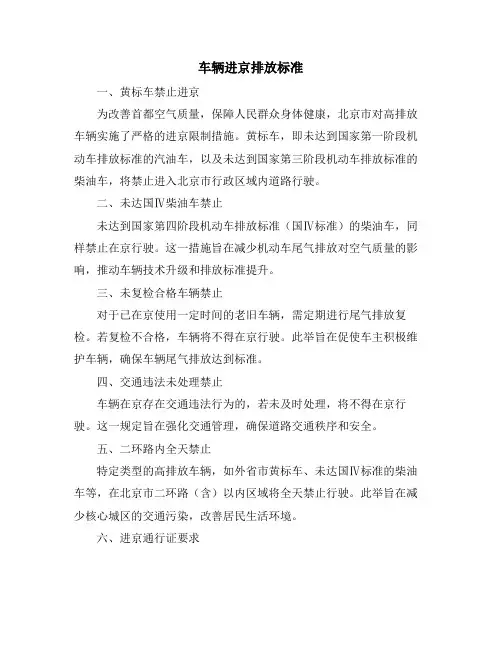 车辆进京排放标准