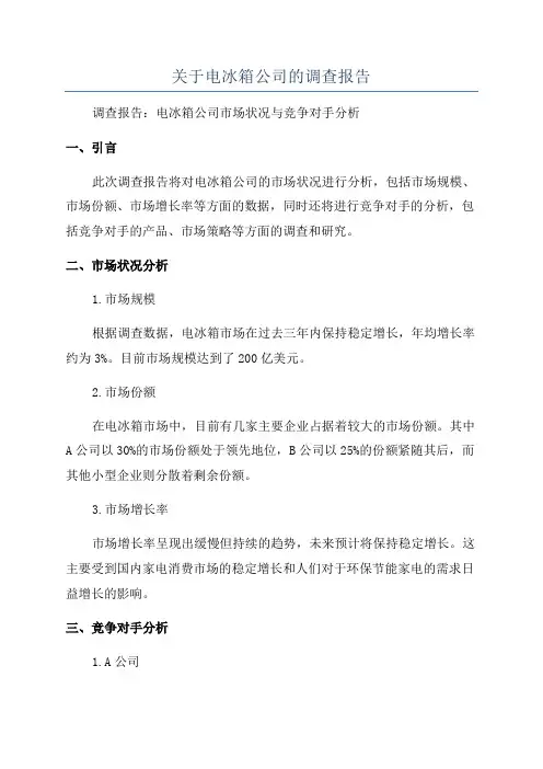 关于电冰箱公司的调查报告