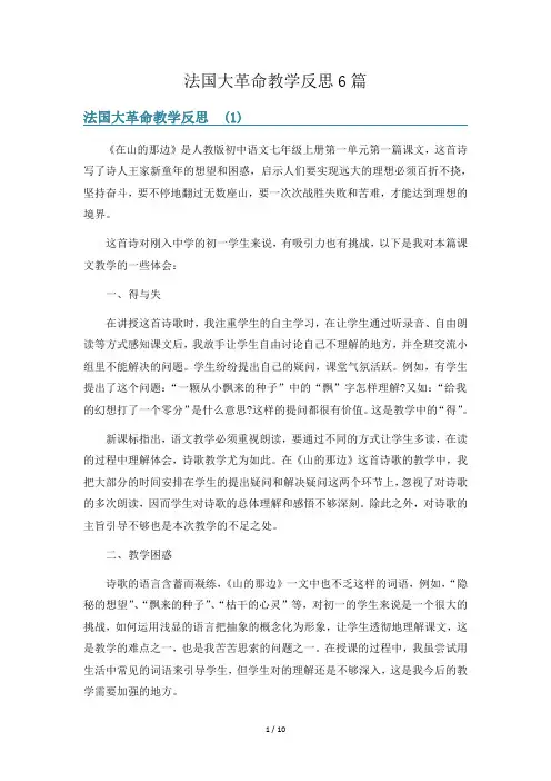 法国大革命教学反思6篇