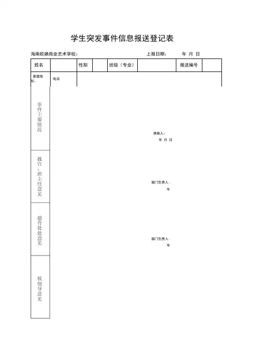 学生突发事件信息报送登记表