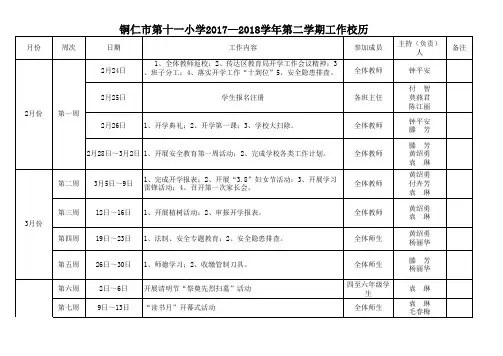 2018年春校历