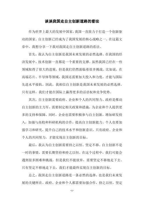 谈谈我国走自主创新道路的看法