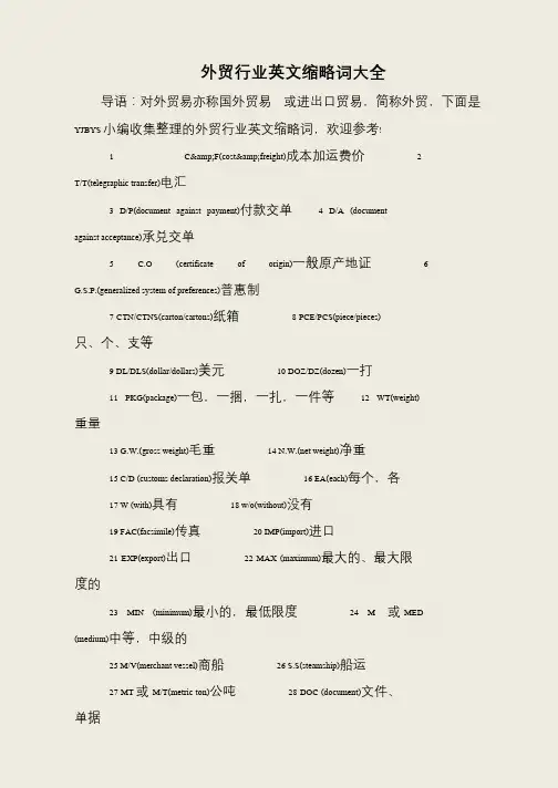 外贸行业英文缩略词大全