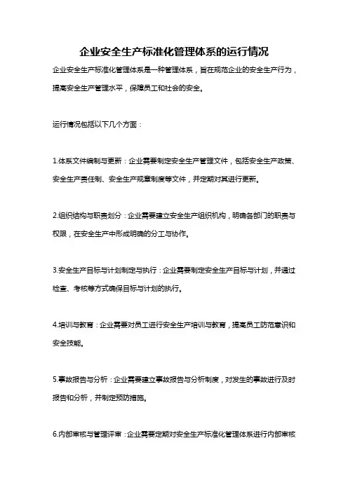 企业安全生产标准化管理体系的运行情况