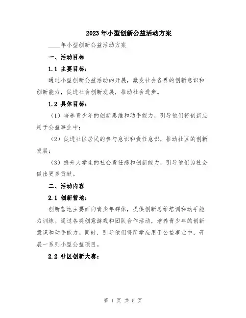 2023年小型创新公益活动方案