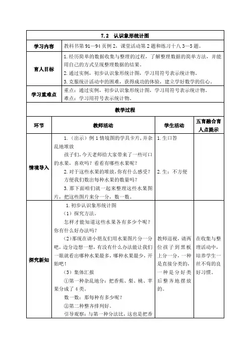 西师版二年级下册数学《认识象形统计图》表格式教案