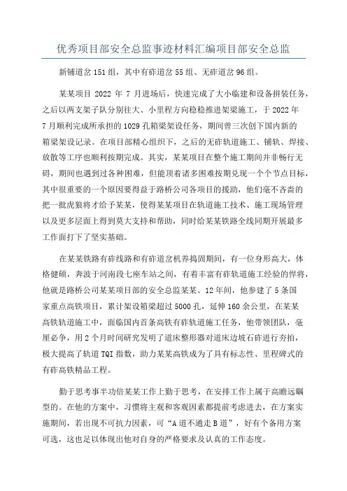 优秀项目部安全总监事迹材料汇编项目部安全总监