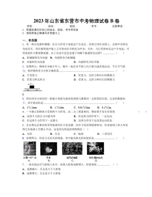 2023年山东省东营市中考物理试卷B卷及解析