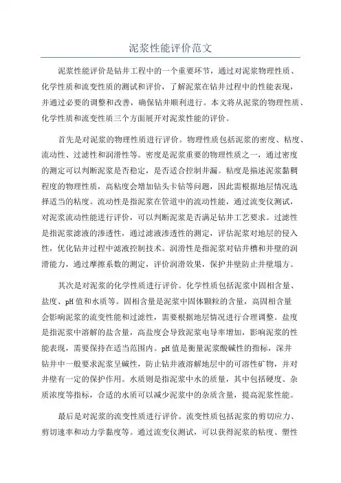 泥浆性能评价范文