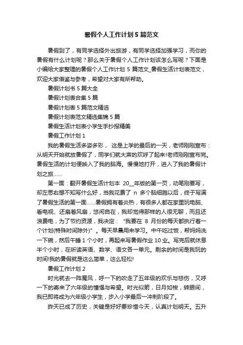 暑假个人工作计划5篇范文
