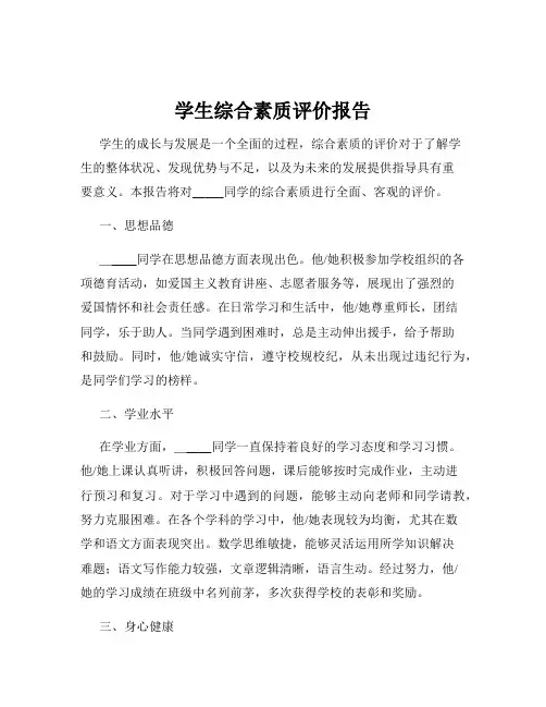 学生综合素质评价报告